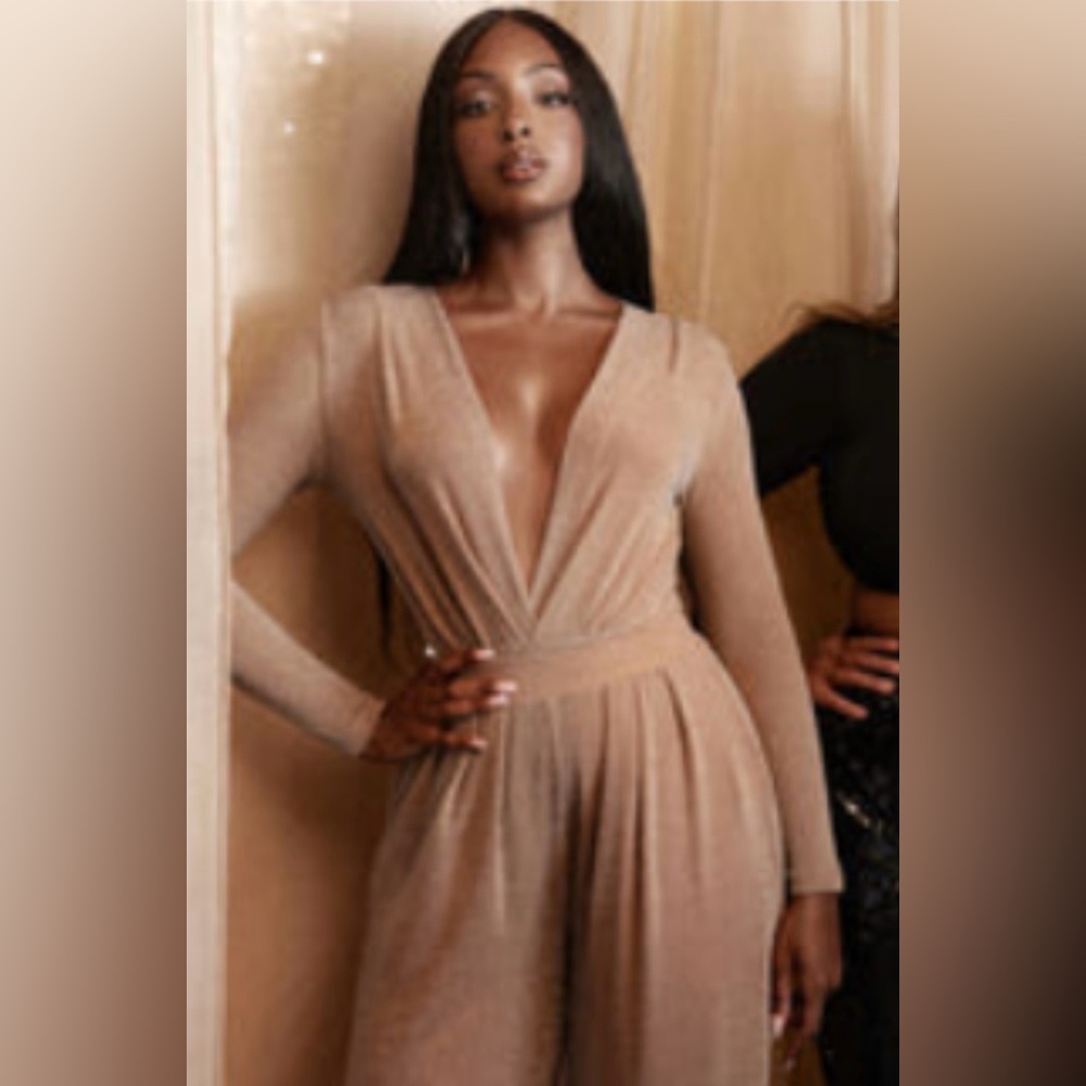 JLUXLABEL Dominique Deep V Bodysuit | Tan | Size Medium